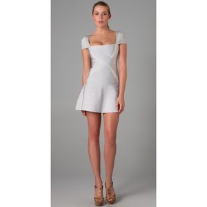 NWT Herve Leger Icy Grey Makayla A-Line Cap Sleeve Dress
